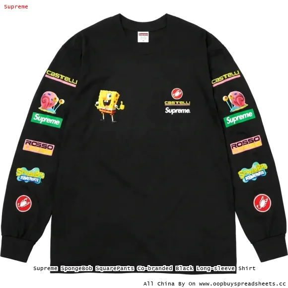Supreme SpongeBob SquarePants Co-branded Black Long-sleeve Shirt