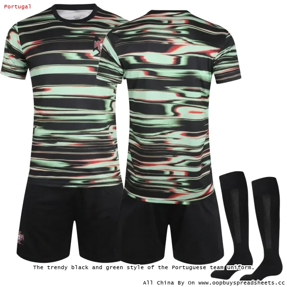 The trendy black and green style of the Portuguese team uniform.