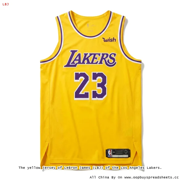 The yellow jersey of LeBron James (LBJ) of the Los Angeles Lakers.