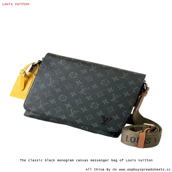 The classic black monogram canvas messenger bag of Louis Vuitton
