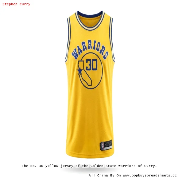 The No. 30 yellow jersey of the Golden State Warriors of Curry.