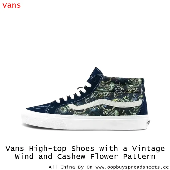 Vans High-top Shoes with a Vintage Wind and Cashew Flower Pattern