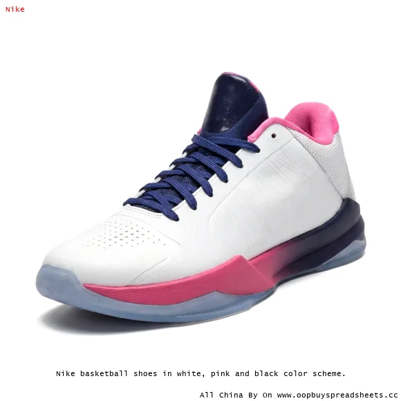 Nike basketball shoes in white, pink and black color scheme.