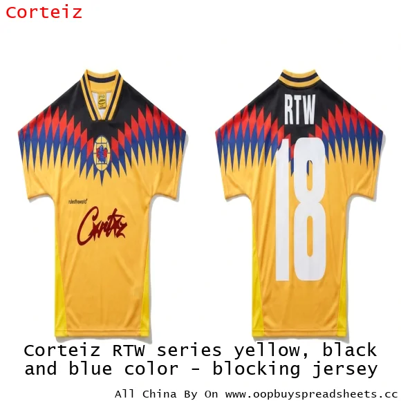 Corteiz RTW series yellow, black and blue color - blocking jersey