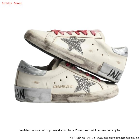 Golden Goose Dirty Sneakers in Silver and White Retro Style