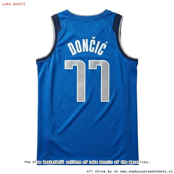 The blue basketball uniform of Luka Doncic of the Mavericks.
