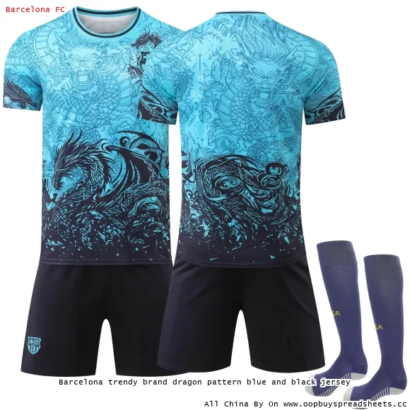 Barcelona trendy brand dragon pattern blue and black jersey
