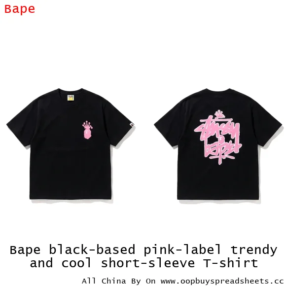 Bape black-based pink-label trendy and cool short-sleeve T-shirt