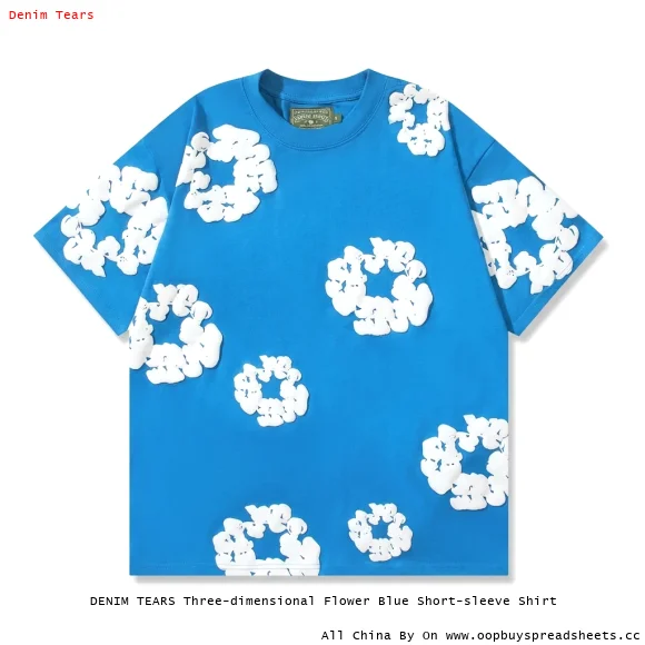 DENIM TEARS Three-dimensional Flower Blue Short-sleeve Shirt