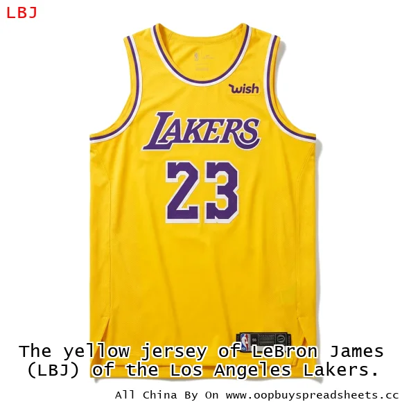 The yellow jersey of LeBron James (LBJ) of the Los Angeles Lakers.