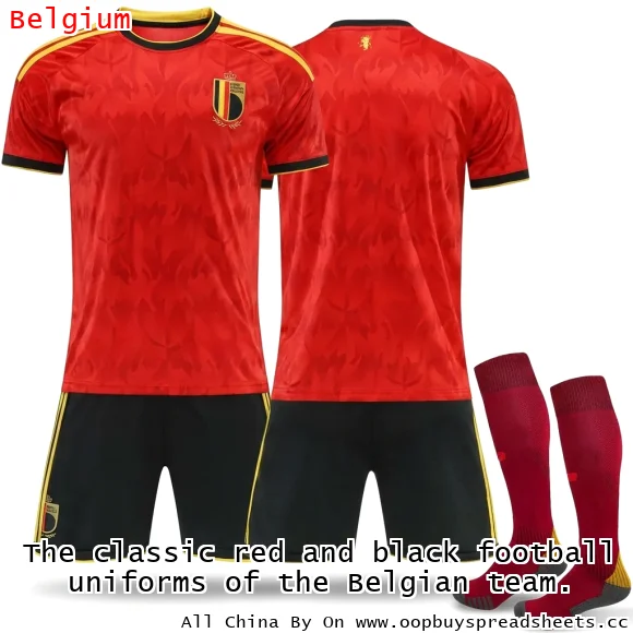 The classic red and black football uniforms of the Belgian team.