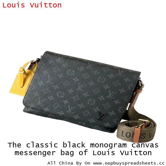 The classic black monogram canvas messenger bag of Louis Vuitton