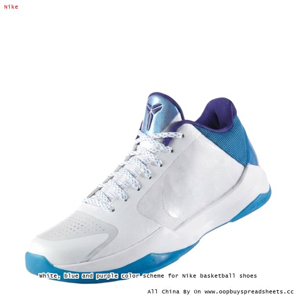 White, blue and purple color scheme for Nike basketball shoes