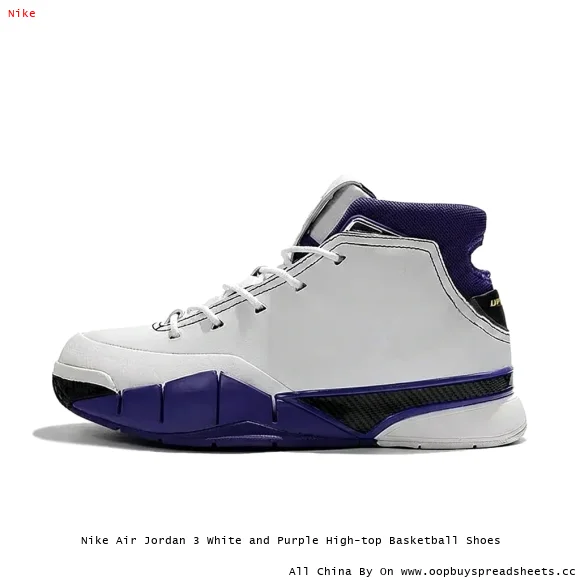 Nike Air Jordan 3 White and Purple High-top Basketball Shoes