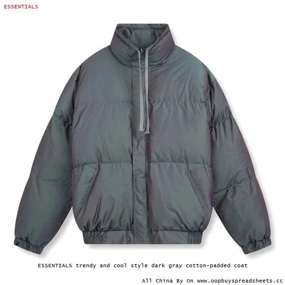 ESSENTIALS trendy and cool style dark gray cotton-padded coat