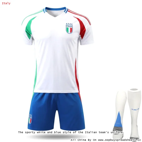 The sporty white and blue style of the Italian team's uniform.