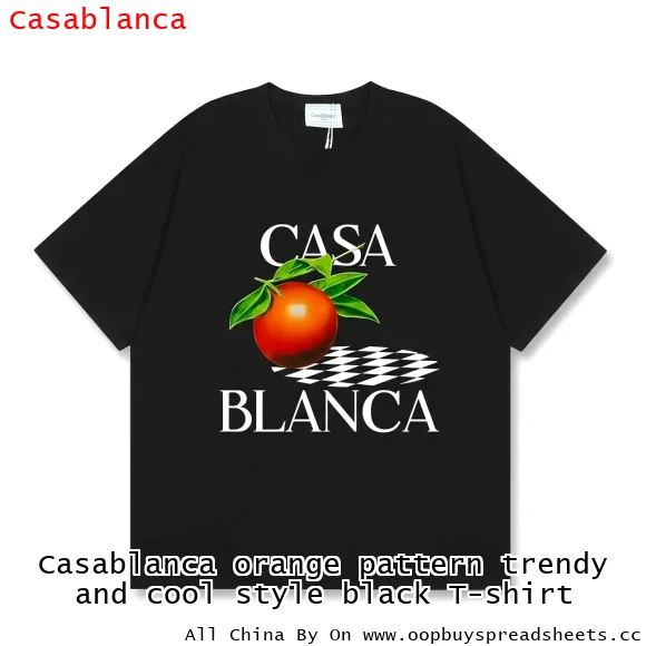 Casablanca orange pattern trendy and cool style black T-shirt