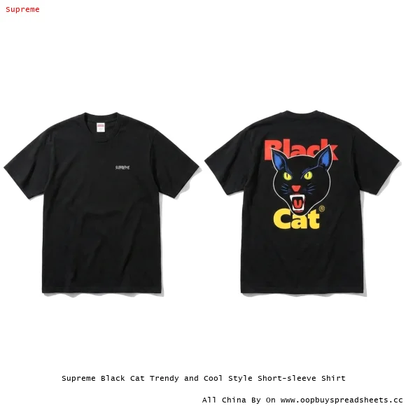 Supreme Black Cat Trendy and Cool Style Short-sleeve Shirt
