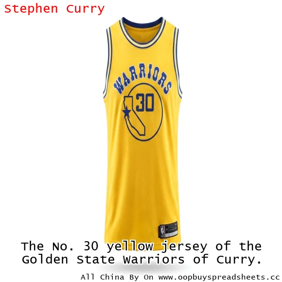 The No. 30 yellow jersey of the Golden State Warriors of Curry.