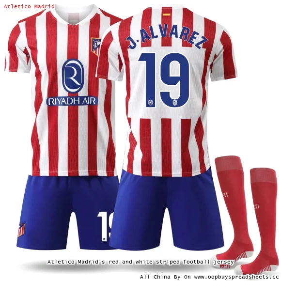 Atletico Madrid's red and white striped football jersey