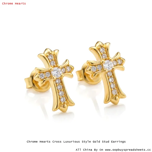Chrome Hearts Cross Luxurious Style Gold Stud Earrings