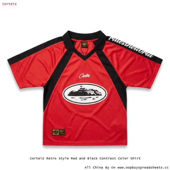 Corteiz Retro Style Red and Black Contrast Color Shirt