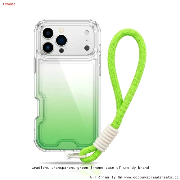 Gradient transparent green iPhone case of trendy brand