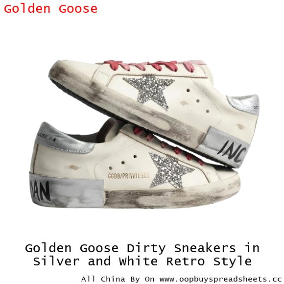 Golden Goose Dirty Sneakers in Silver and White Retro Style