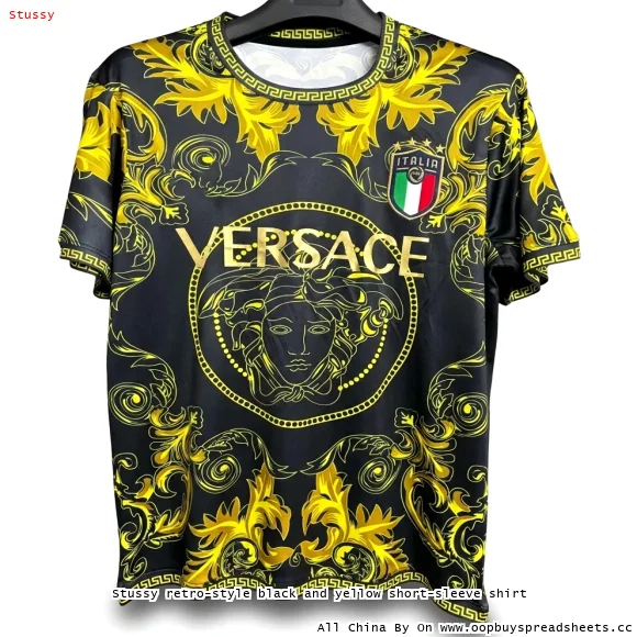 Stussy retro-style black and yellow short-sleeve shirt