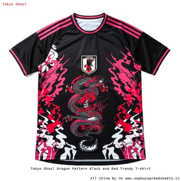 Tokyo Ghoul Dragon Pattern Black and Red Trendy T-shirt