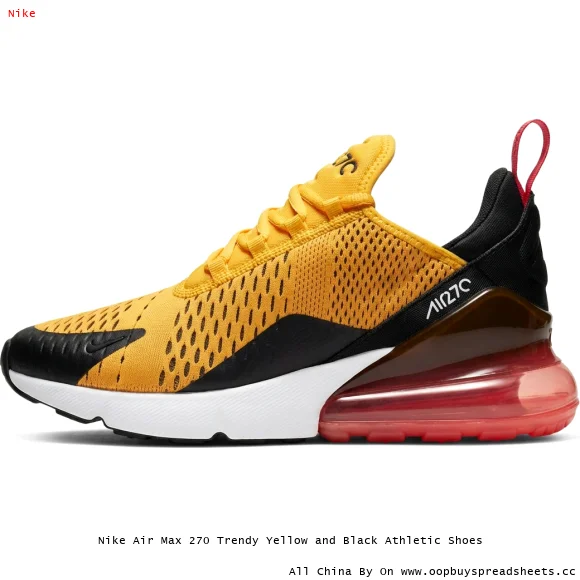 Nike Air Max 270 Trendy Yellow and Black Athletic Shoes