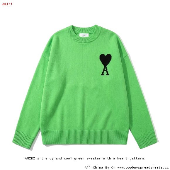 AMIRI's trendy and cool green sweater with a heart pattern.