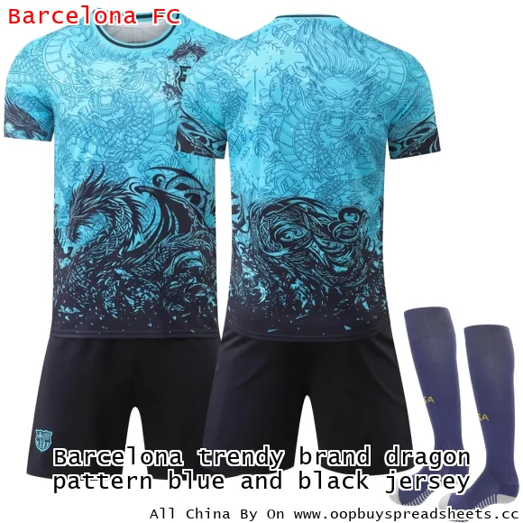 Barcelona trendy brand dragon pattern blue and black jersey