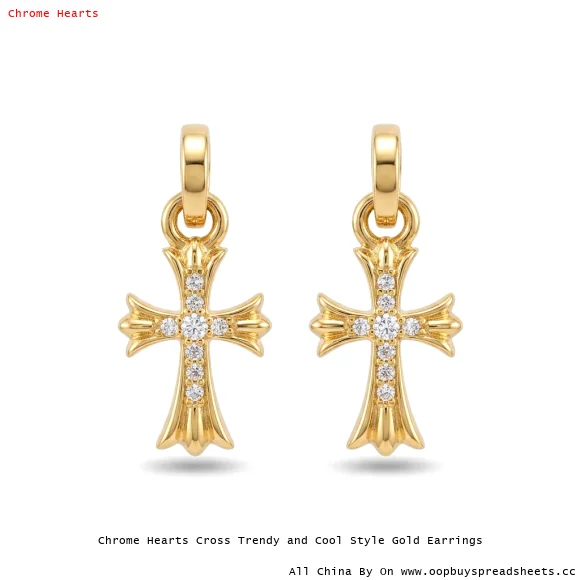 Chrome Hearts Cross Trendy and Cool Style Gold Earrings