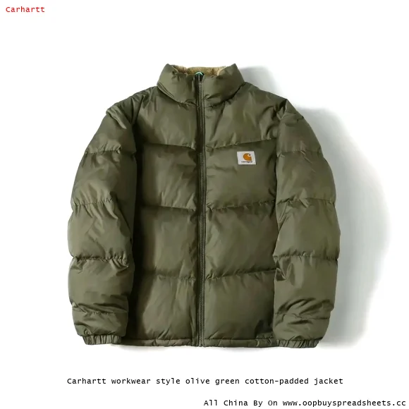 Carhartt workwear style olive green cotton-padded jacket