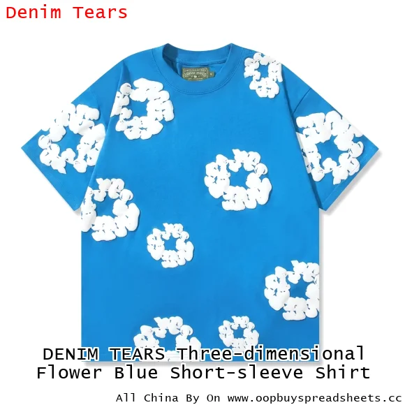 DENIM TEARS Three-dimensional Flower Blue Short-sleeve Shirt