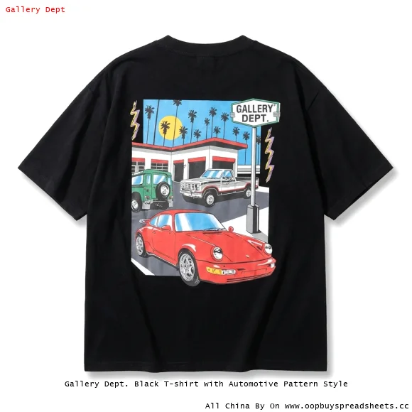 Gallery Dept. Black T-shirt with Automotive Pattern Style