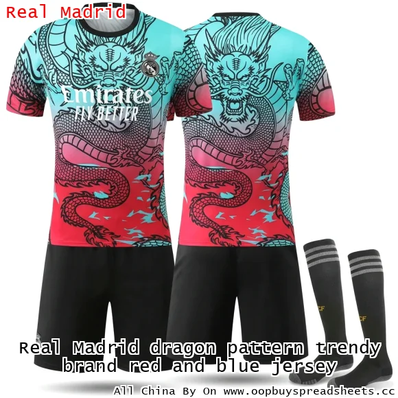 Real Madrid dragon pattern trendy brand red and blue jersey