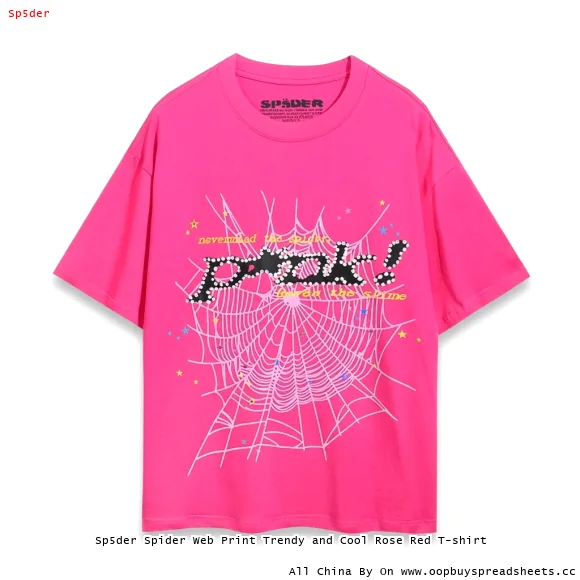 Sp5der Spider Web Print Trendy and Cool Rose Red T-shirt