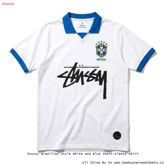 Stussy Brazilian Style White and Blue Short-sleeve Shirt