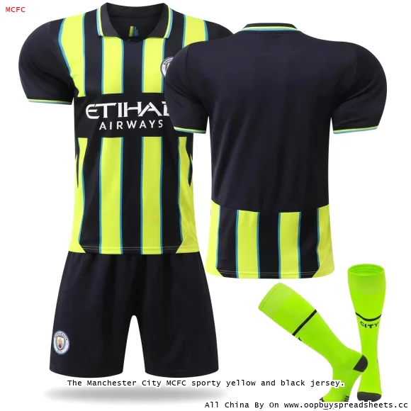 The Manchester City MCFC sporty yellow and black jersey.