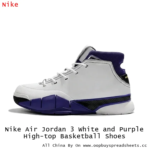 Nike Air Jordan 3 White and Purple High-top Basketball Shoes