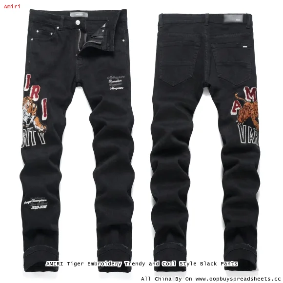 AMIRI Tiger Embroidery Trendy and Cool Style Black Pants