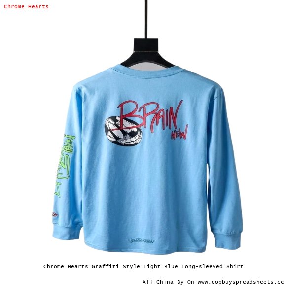 Chrome Hearts Graffiti Style Light Blue Long-sleeved Shirt