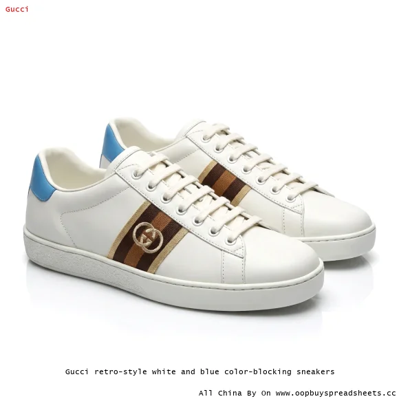 Gucci retro-style white and blue color-blocking sneakers