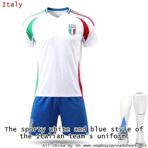 The sporty white and blue style of the Italian team's uniform.