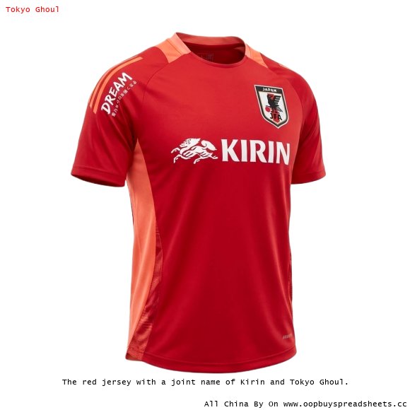 The red jersey with a joint name of Kirin and Tokyo Ghoul.