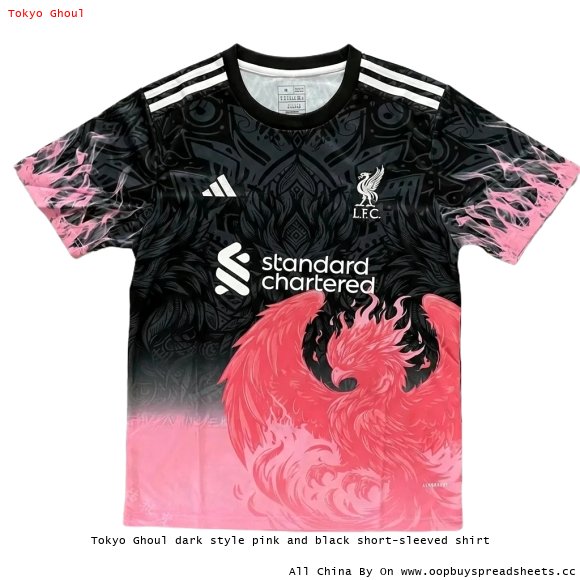 Tokyo Ghoul dark style pink and black short-sleeved shirt