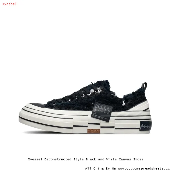 Xvessel Deconstructed Style Black and White Canvas Shoes