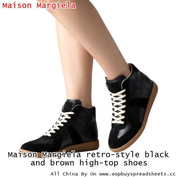 Maison Margiela retro-style black and brown high-top shoes